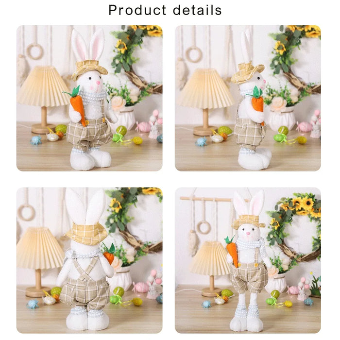 Easter Decorative Rabbit Cartoon Retractable Leg Couple Rabbit Doll Home Ornament Overalls Skirt Bunny Doll Easter Party Gifts