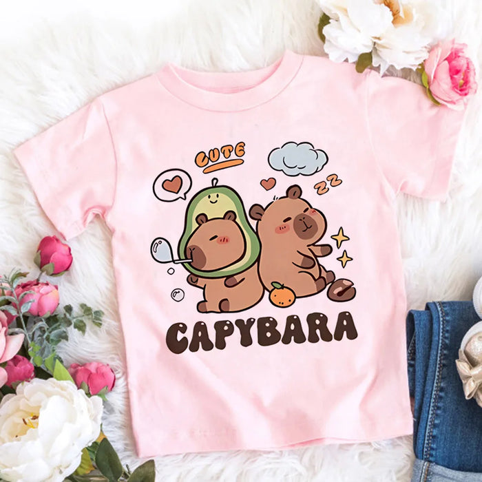 Kids Basic T-shirt Women Men Capybara Tees 3-10Years Children Short Sleeved Clothes Boys Girls Round Neck Tops Birthday Gifts
