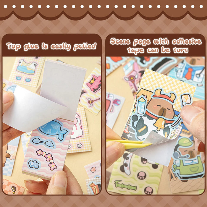 50pcs Kawaii Capybara Sticker Cute Dress-up Mini Pocket Portable Sticker Korean Stationery Children Sticker Set Cartoon Stickers