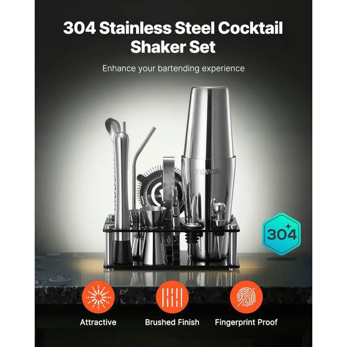 14 Pcs Stainless Steel Cocktail Shaker Set Professional Bartending Kit for Home Party Mixing Drinks