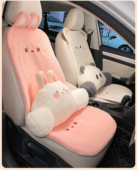 Plush Cute Cartoon Car Seat Cushion Pad Full Set Breathable Four Seasons Car Seat Cover Anti Slip Interior Accessories Universal