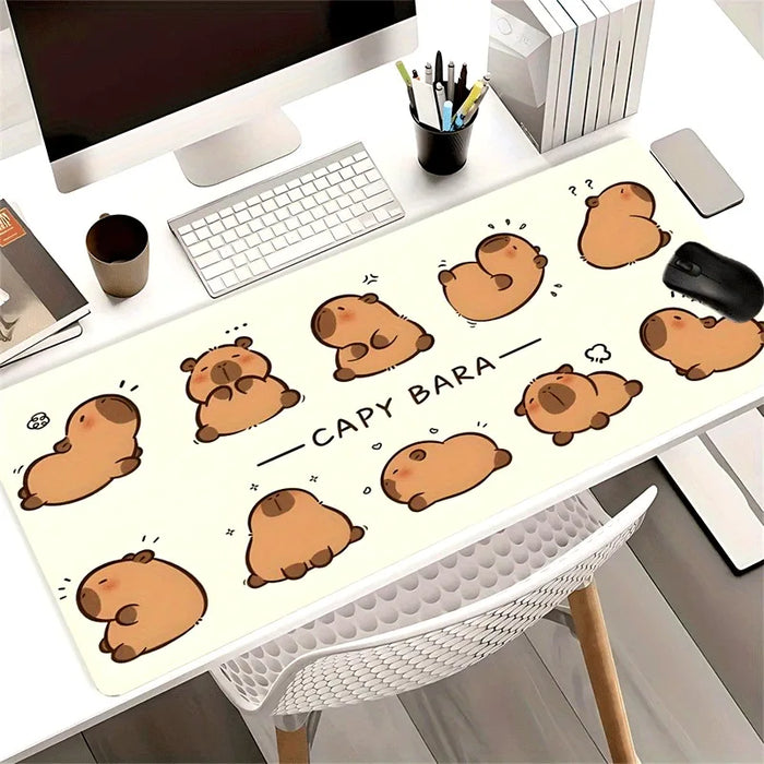 Cute Cartoon Brown Capybara Mouse Pad Large Computer Office Game Table Mats XXL 90x40 Rubber Non-slip Keyboard Mat Long Desk Pad