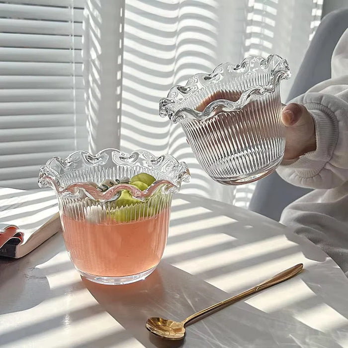 Transparent Dessert Glass Bowl Vertical Lace Fruit Salad Breakfast Bowl Syrup Dim Sum Oatmeal Bowl