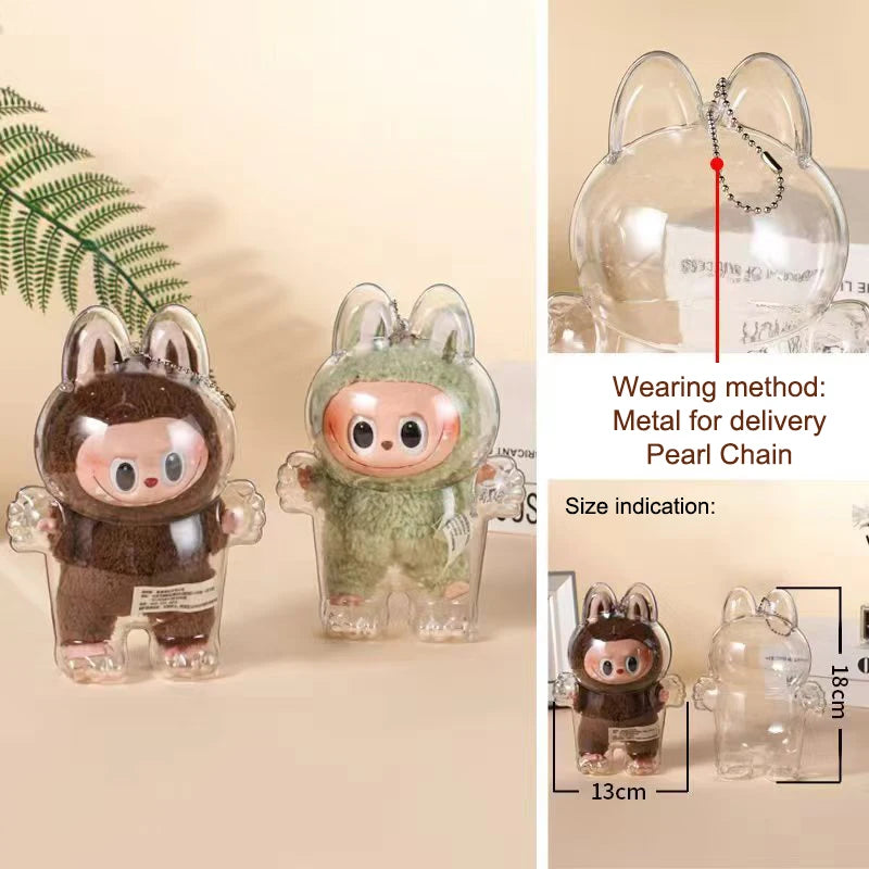 Labubu Transparent Protective Storage Case Plush Dolls Display Bag Portable Clear Organizer Box Thickened Dolls Bag