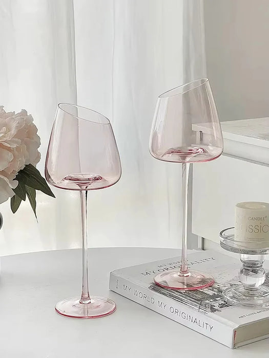 500ml Large Capacity Pink Red Wine Wine Glass High-Value Home Crystal Champagne Glass Cup Oblique Mouth Goblet