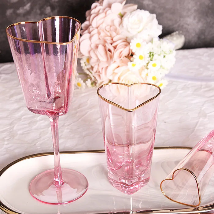 Pink Phnom Penh Heart-shaped Red Wine Glasses Barware Set Hammer pattern Champagne Glasses Juice Glass Mug Goblets