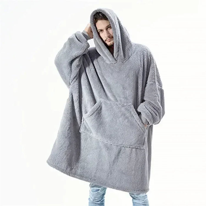 MIDSUM Winter Hooded Sweater Blanket Women Oversized Fleece Blanket With Sleeves Large Pocket Warm Thick TV Hoodie Robe Couple