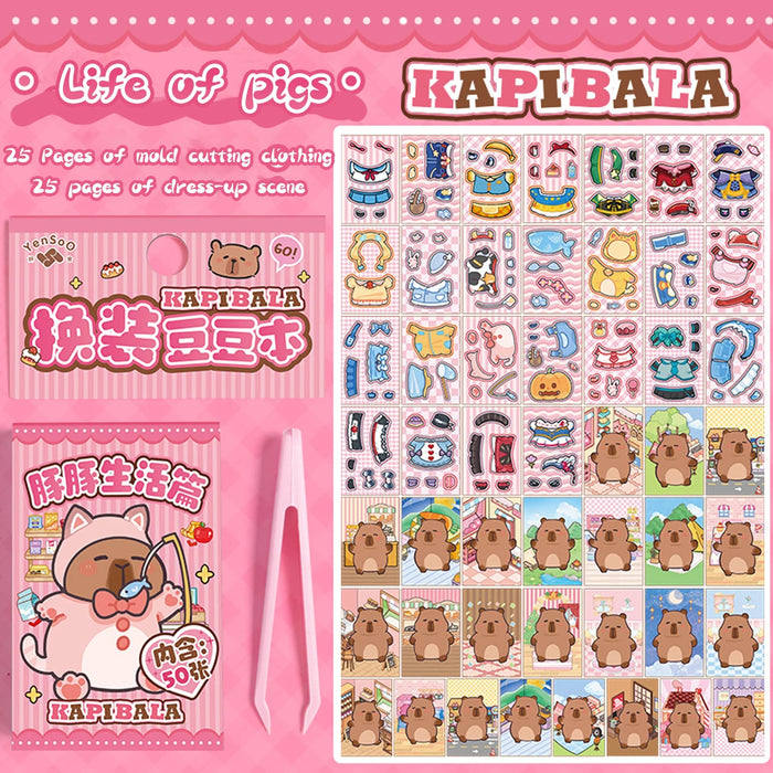 50pcs Kawaii Capybara Sticker Cute Dress-up Mini Pocket Portable Sticker Korean Stationery Children Sticker Set Cartoon Stickers