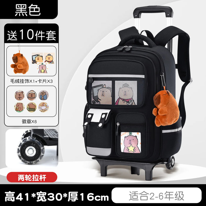 Capybara Children Cartoon School Backpack with Wheels Students Bags for Girls Boys Trolley  Schoolbag Rolling Wheeled Backpacks
