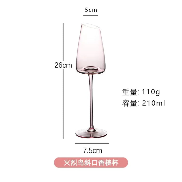 French Pink Flamingo Red Wine Glasses Set Crystal Glass Goblet Creative Inclined Mouth Concave Bottom Champagne Wine Cup Blue