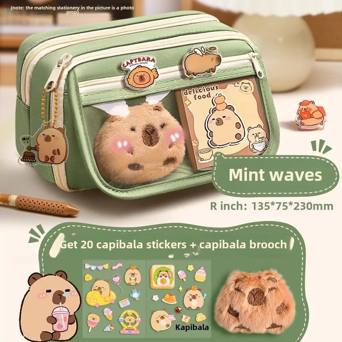 Capybara 9-layer large capacity pencil case, large capacity pencil case flip cover stationery pencil case stationery storage bag