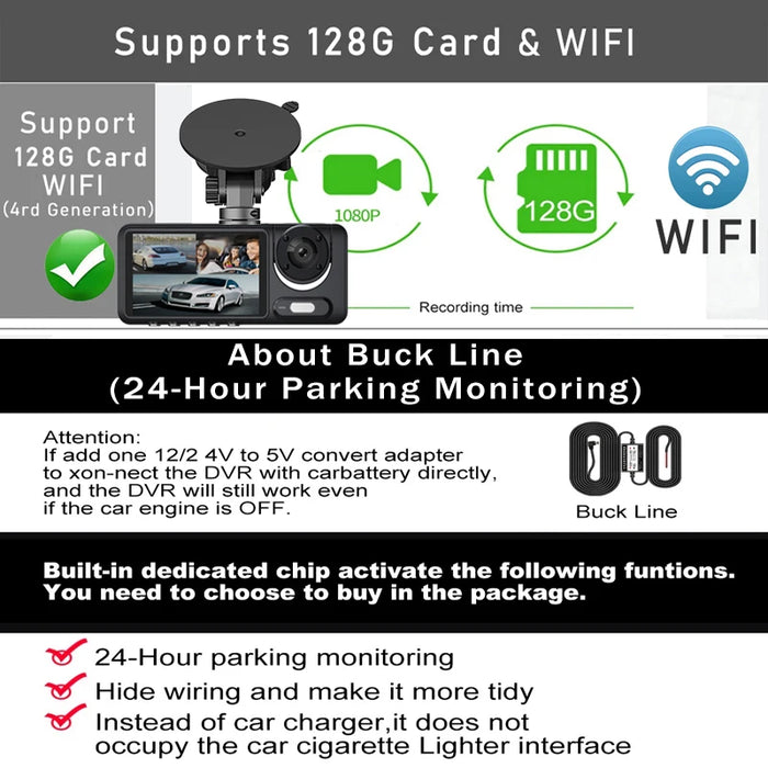 Mini 3 Channel 1080P Car Dvr WIFI Dash Cam Interior Vehicle Three Way Camera DVRs Recorder Video Registrator Dashcam Camcorder