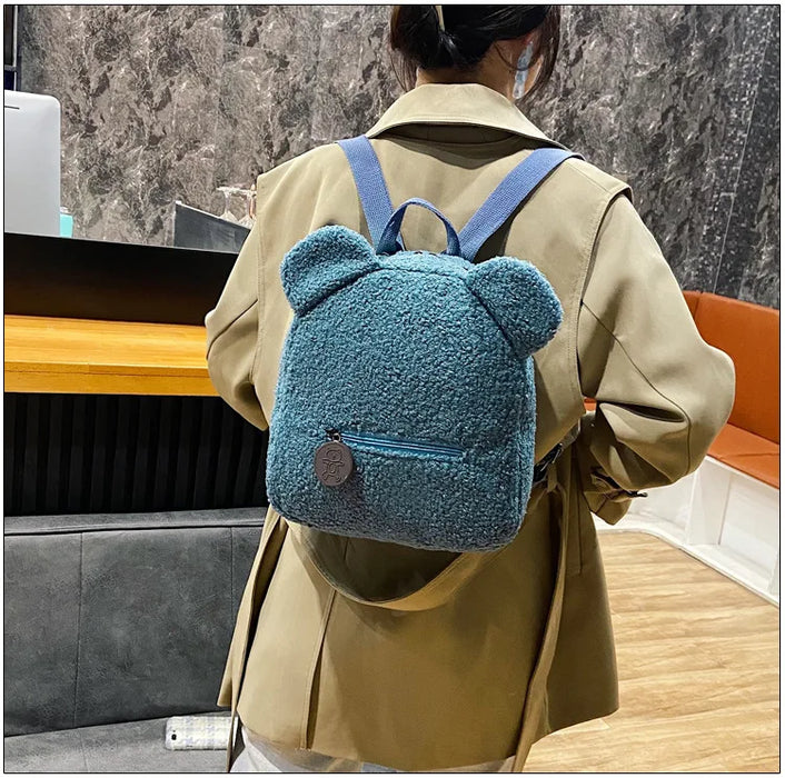 Womens Girls Cute Bear Pattern Backpack Plush