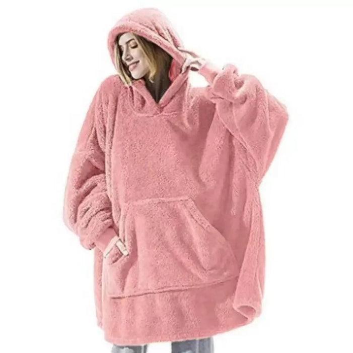 MIDSUM Winter Hooded Sweater Blanket Women Oversized Fleece Blanket With Sleeves Large Pocket Warm Thick TV Hoodie Robe Couple