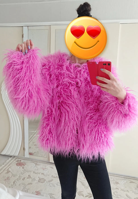 Fur Coats Women Fashion Pink Faux Fur Coat Elegant Thick Warm