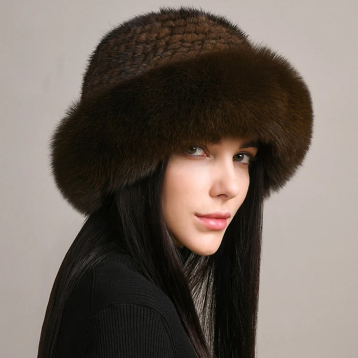 New Women Winter Luxury Knitted Real Mink Fur Bomber Hat Natural Warm Fox Fur Cap Girls Quality Soft 100% Genuine Mink Fur Hats