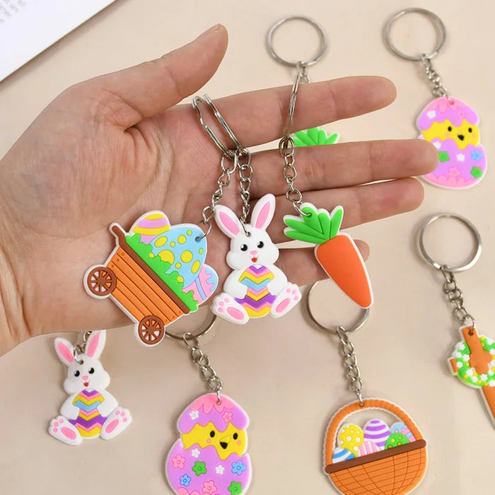 Easter Kids Gift Rabbit Eggs Bracelets Silicone Ring Keychains Happy Easter Birthday Party Favors Goodie Bag Basket Filler Toys