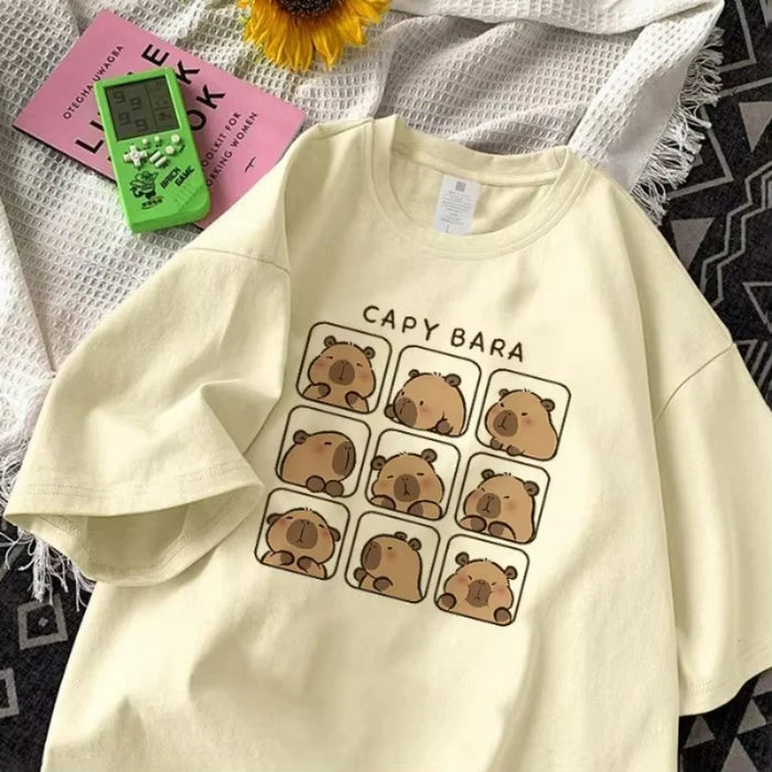 Capybara Print 100% Cotton T-shirts Women Manga Graphic Y2K Tee Harajuku Top Female Japanese Manga Designer Clothing