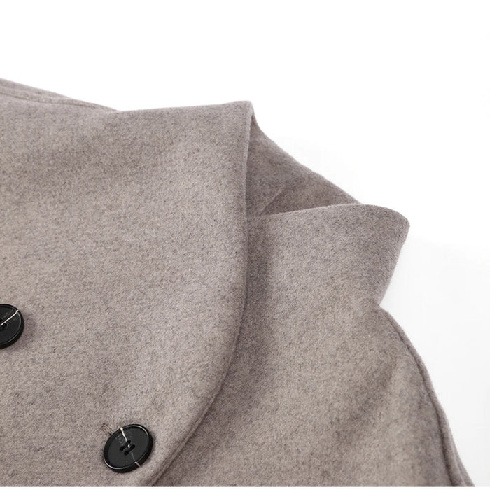 Retro Loose Casual Woolen Coats Double Breasted Stand Collar Short Jacket