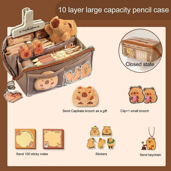 Capybara Pen Box Holder Pencil Bag For School Students With Large Capacity Multi-functional Pen Case Stationery Holder Bag