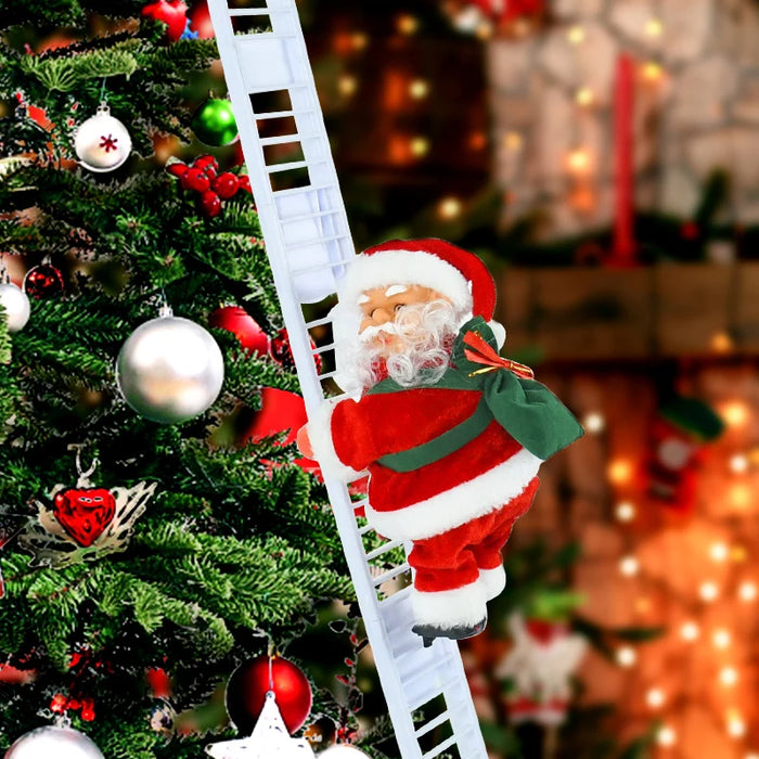 Santa Claus Doll Climbing Ladder with Music Christmas Tree Ornaments
