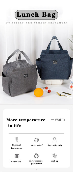 Portable Thermal Lunch Bags Tote Black Gray