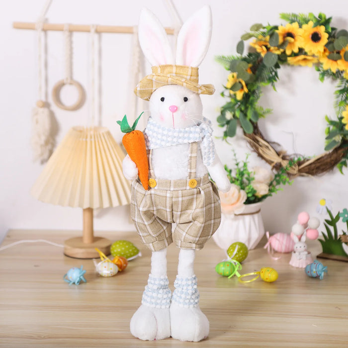 Easter Decorative Rabbit Cartoon Retractable Leg Couple Rabbit Doll Home Ornament Overalls Skirt Bunny Doll Easter Party Gifts