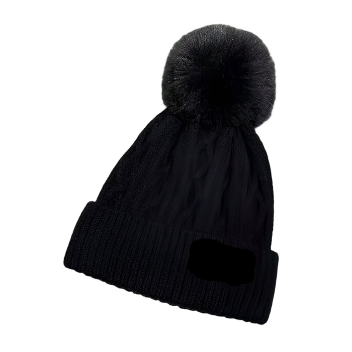 Autumn and Winter Women's Pompom Knitted Hat Women Solid Color Thicken Plush Beanie Cap Female Autumn Warm Crochet Hats