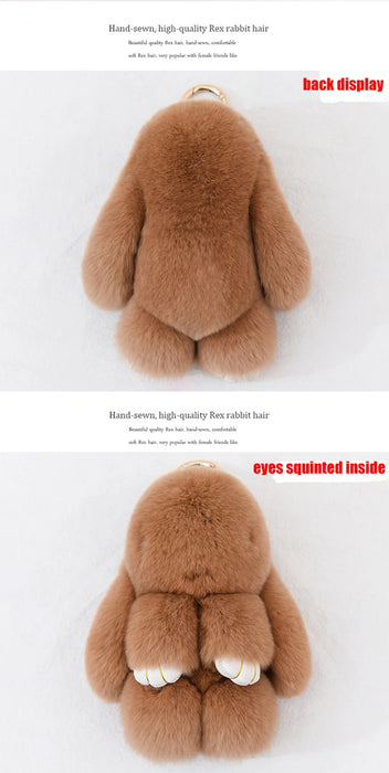 Fluffy Cute Bunny 18CM Real Fur Keychain Rex Rabbit Pom Pom Gift Toy Doll Women Bag Pendant Charm Car Key Keyring Metal ring