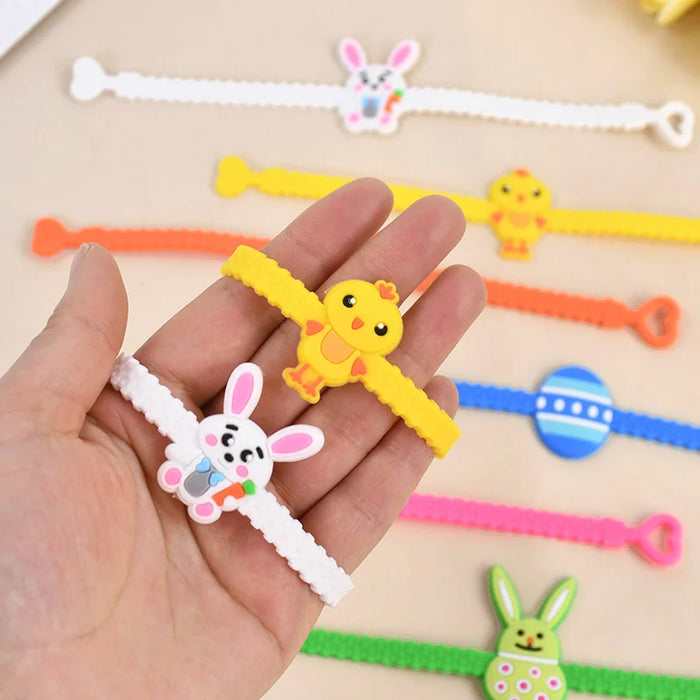 Easter Kids Gift Rabbit Eggs Bracelets Silicone Ring Keychains Happy Easter Birthday Party Favors Goodie Bag Basket Filler Toys