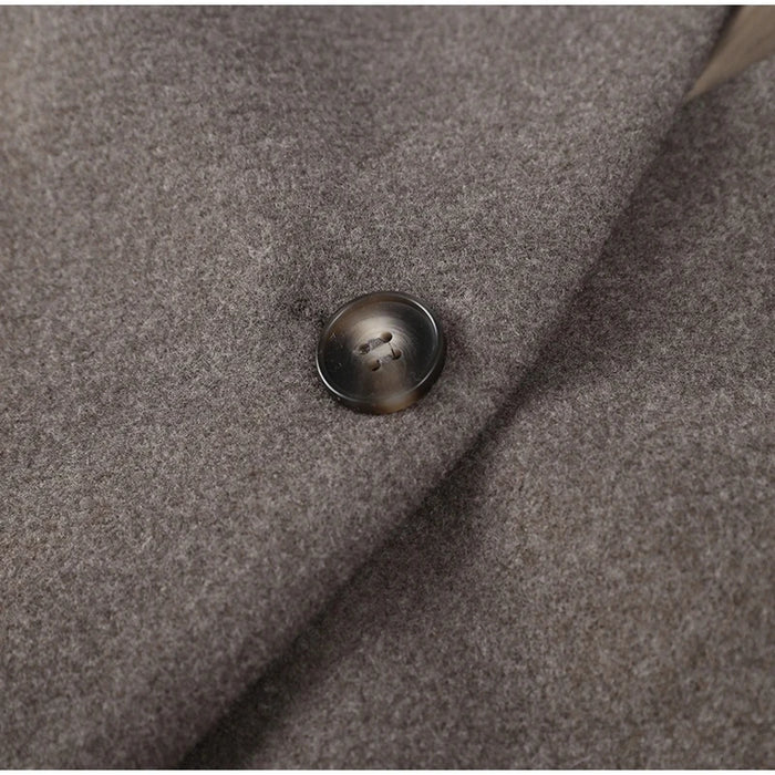 Women's Fashion V Neck Warm Coat Elegant Button Long Sleeve