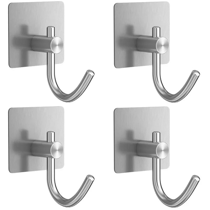 4Pcs Stainless Steel Bathroom Robe Hooks Adhesive Wall Hook Towel Holder Bathroom Kitchen Hardware Multi-Purpose Hanger Hook
