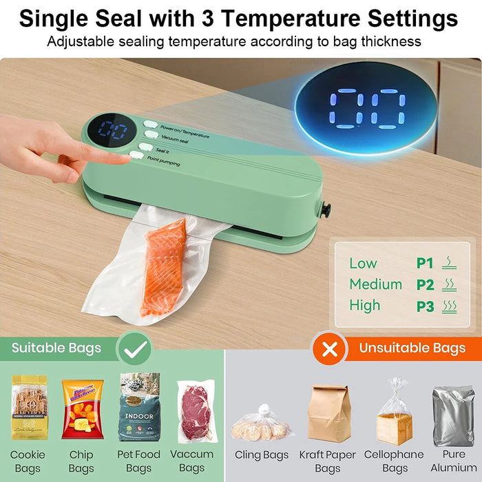 Mini Vacuum Sealer Portable Wireless Food Vacuum Sealer USB Rechargeable Package Plastic Bags Automatic Vacuum Sealing Machine