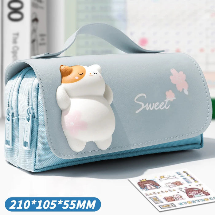 Kawaii Capybara Large Capacity Pencil Case with Stress Relief Function Cute Pens Bag with Pressable Toy for Students Stationery