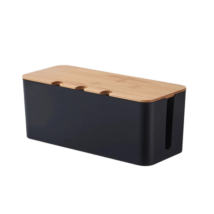 Large Cable Management Box – Wooden Style Cord Organizer and Cover for TV Wires, Computer, USB Hub and Under Desk Power Strip –