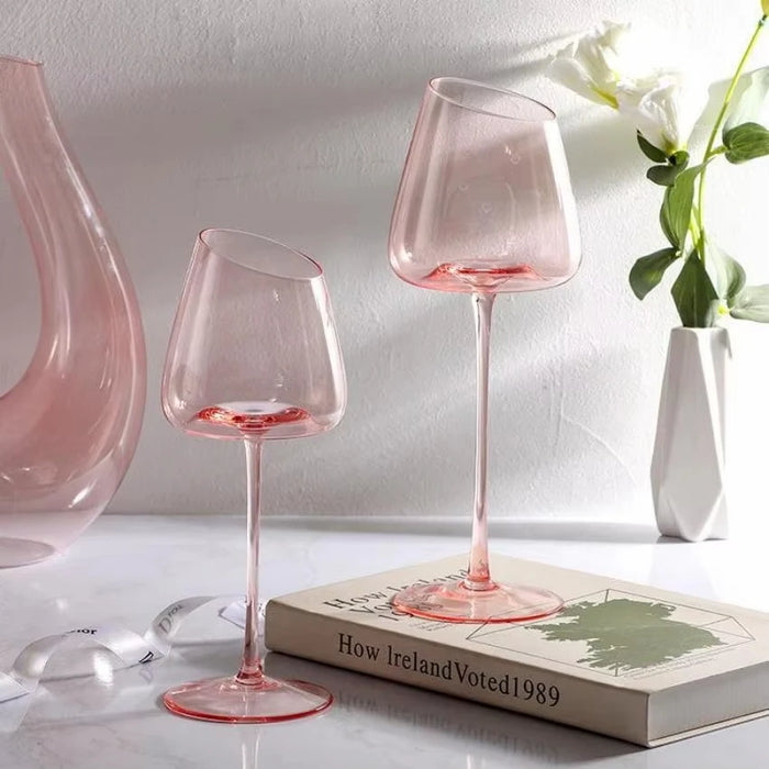 French Pink Flamingo Red Wine Glasses Set Crystal Glass Goblet Creative Inclined Mouth Concave Bottom Champagne Wine Cup Blue