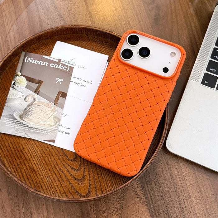 Braided Textured Phone Case for IPhone 17 AIR 16E 15 14 Plus 13 12 11 Pro Max Liquid Silicone Knitted Pattern Breathable Cover