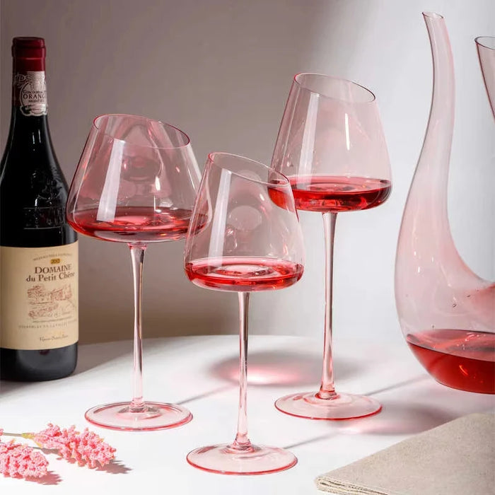 French Pink Flamingo Red Wine Glasses Set Crystal Glass Goblet Creative Inclined Mouth Concave Bottom Champagne Wine Cup Blue