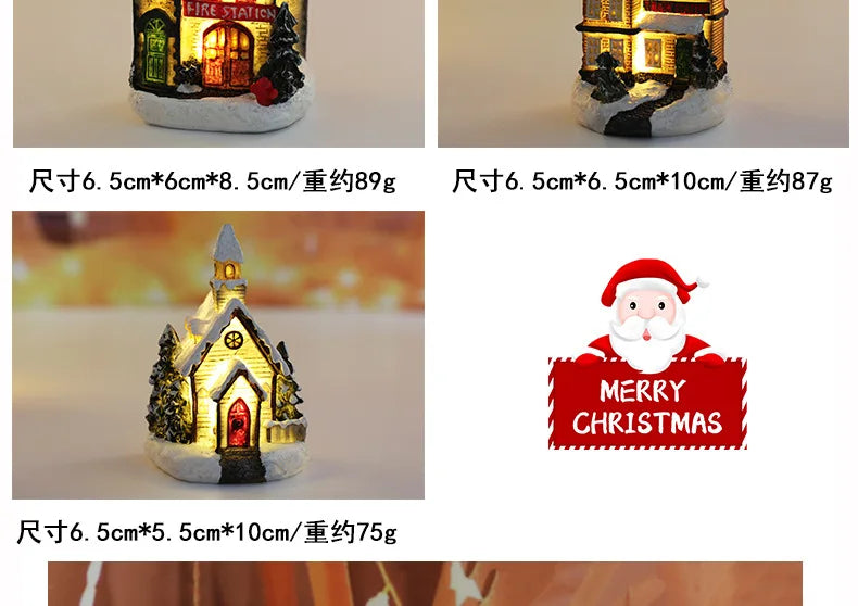 LED Christmas Decorations Resin Small House Micro