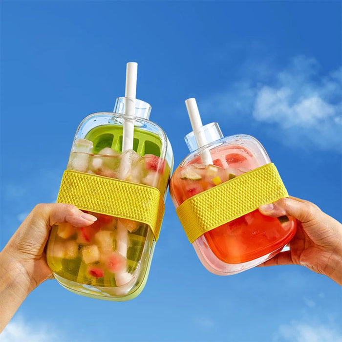 Summer Ice Cube Tray With Straw 2 in1 Ice Tray And Water Bottle For Ice Maker Silicone Ice Cube Portable Kettle Reusable Icecup