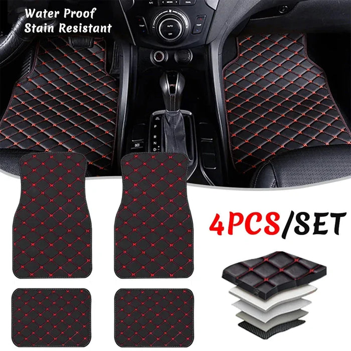 Car Floor Mats 4PCS Universal PU Leather Waterproof Auto Foot Pad Protector