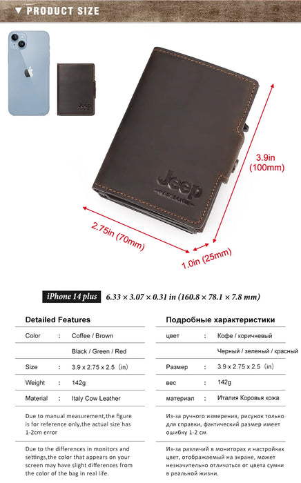 Genuine Leather Men's Short Wallet Small Mini Money Clip RFID BLocking Credit Automatic  Card Holder with Free Engraving Service