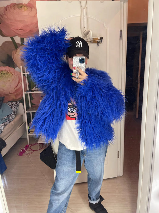 Fur Coats Women Fashion Pink Faux Fur Coat Elegant Thick Warm