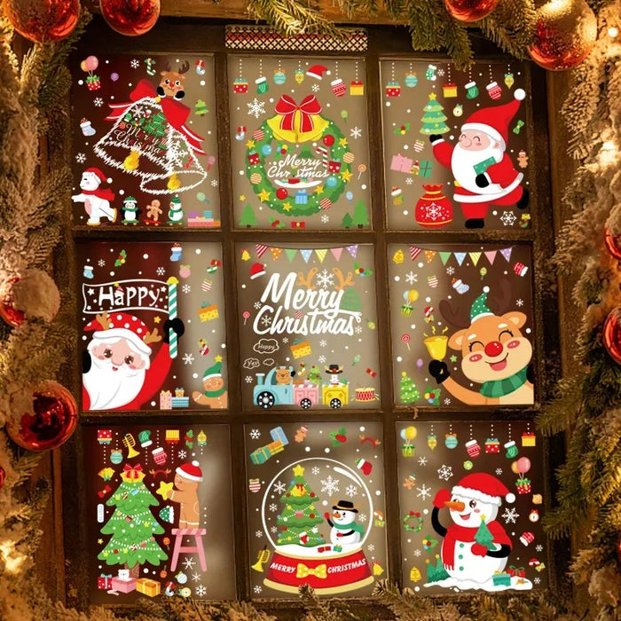 Santa Claus Reindeer Window Glass Stickers Snowman Snowflake