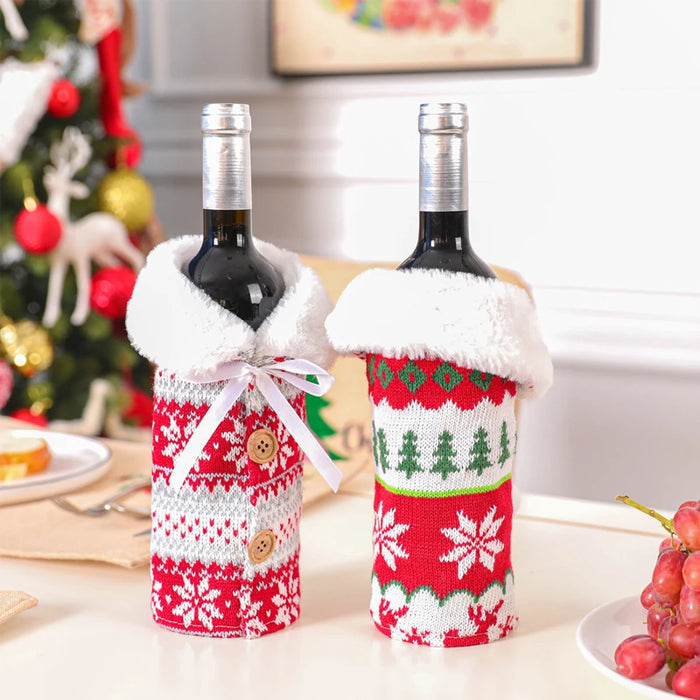 Christmas Wine Bottle Set Golden Velvet Dress Sleeve