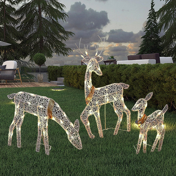 Metal Frame Reindeer Decor Glowing Christmas Deer Ornament Set with Led Lights