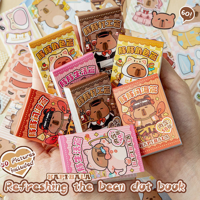 50pcs Kawaii Capybara Sticker Cute Dress-up Mini Pocket Portable Sticker Korean Stationery Children Sticker Set Cartoon Stickers