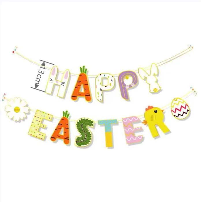 Happy Easter Banner Easter Wreath Easter Eggs Bunny Hanging Swirls Ornaments Indoor Outdoor Spring Easter Themed Party Supplies