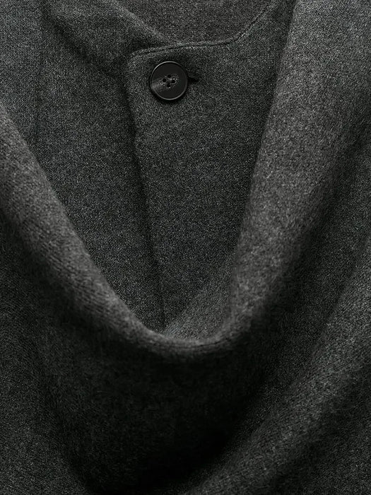 Autumn Gray Knitted Cape Coat with Scarf Women Long Sleeve Loose Cardigan