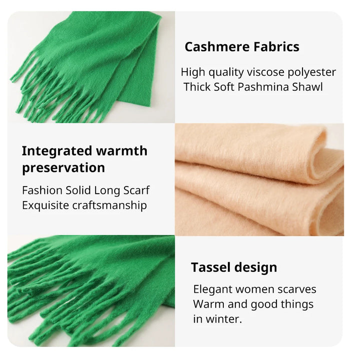 Winter Scarf for Women Cashmere Warm Solid Pashmina Blanket Wraps Female Thick Soft Bufanda Big Tassel Shawl Long Poncho Echarpe